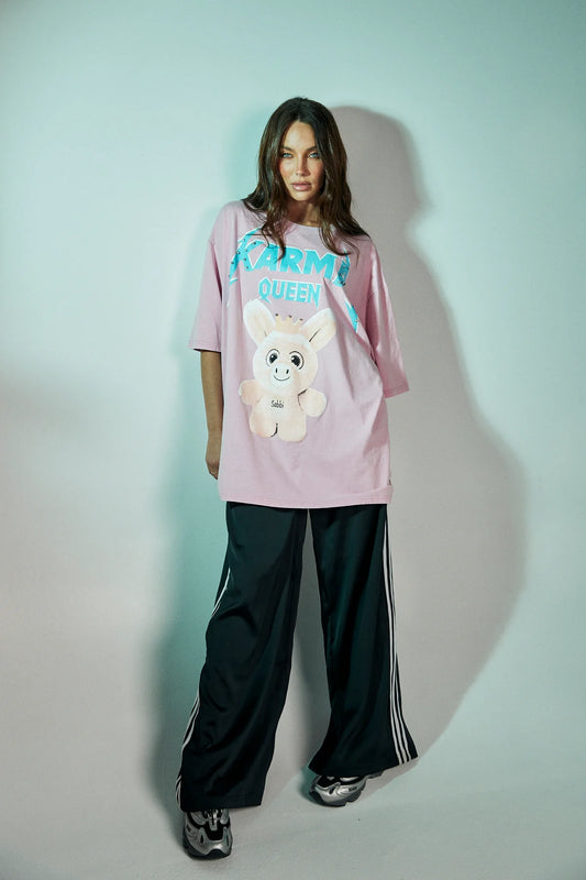 KARMA QUEEN TEE - PINK ACID WASH