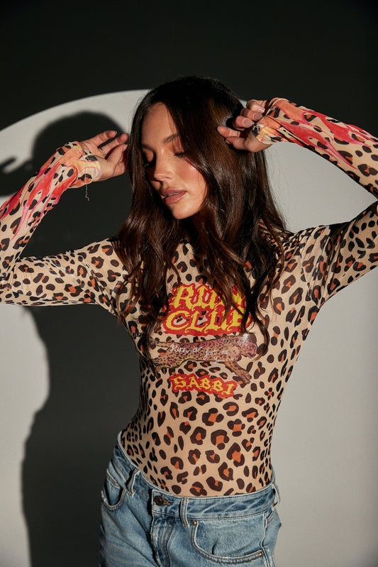 THE RUN CLUB MESH TOP - LEOPARD
