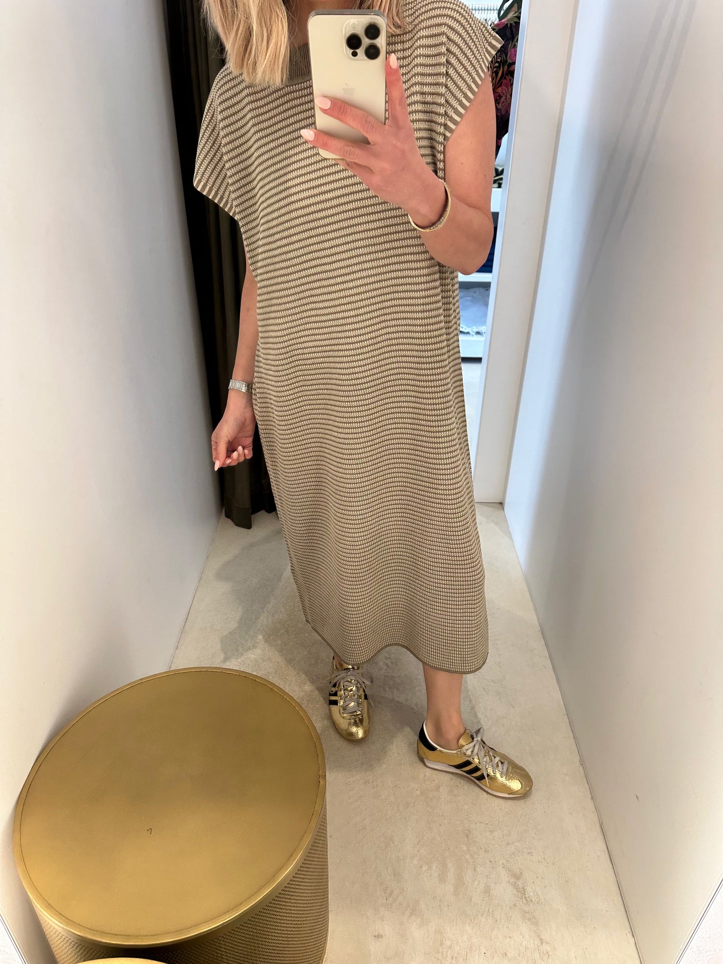 9SKF203 LATTICE KNITTED DRESS-KHAKIXGOLD