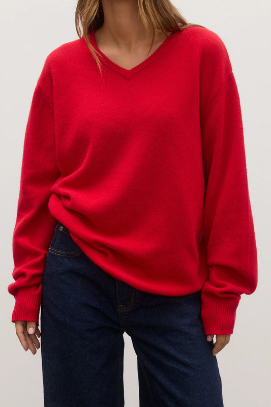 BILLIE V NECK SWEATER - CHERRY RED