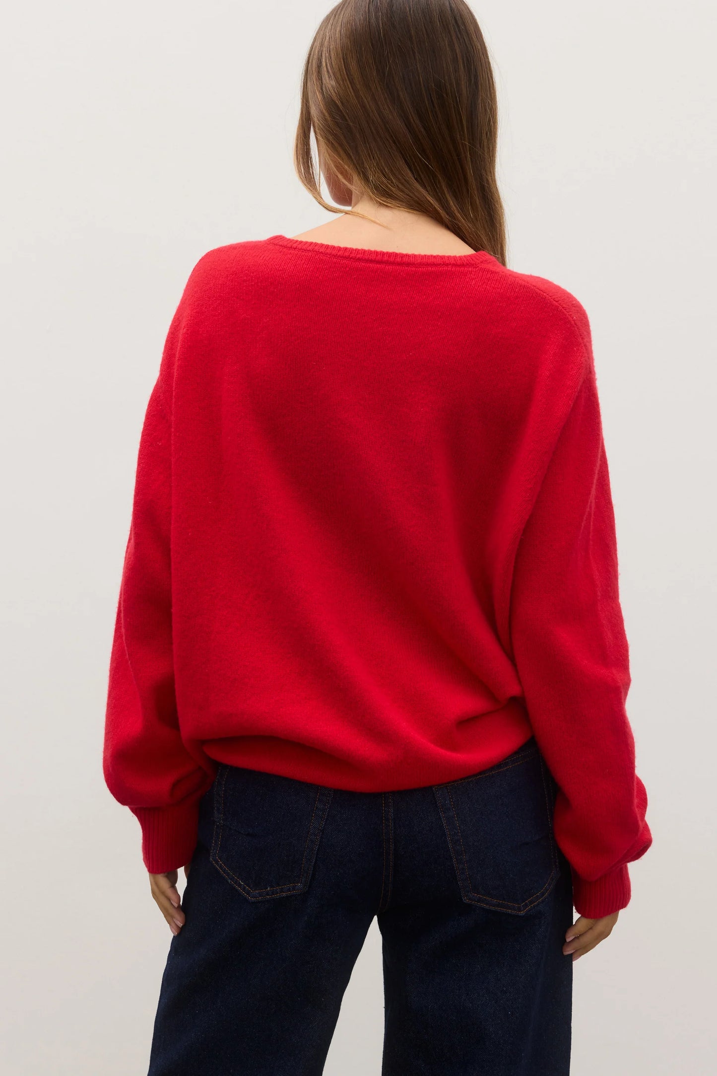 BILLIE V NECK SWEATER - CHERRY RED