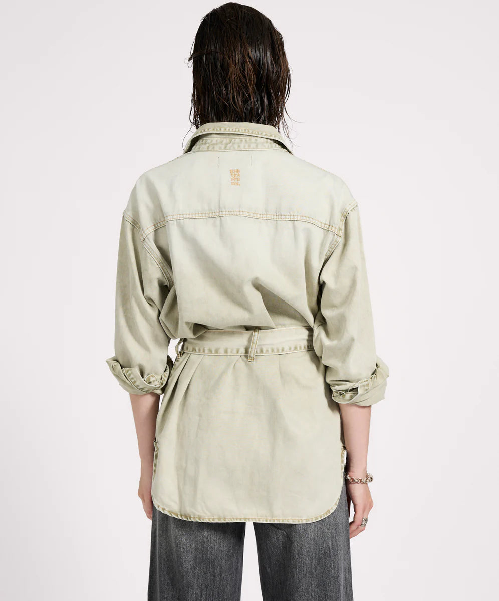 27185 BELTED LONGLINE DENIM SHIRT-ANTI KHAKI