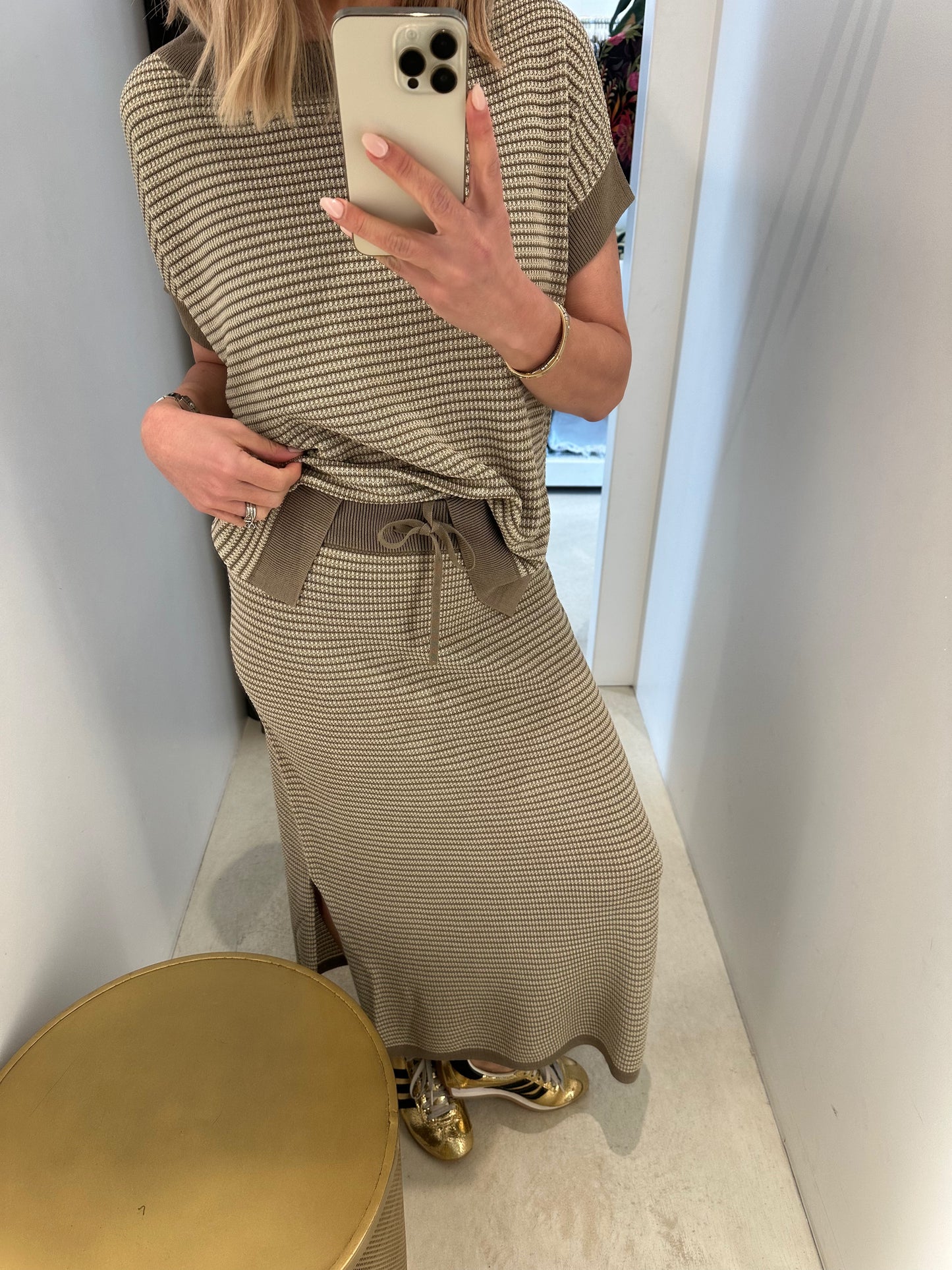 9SKF201 LATTICE SKIRT-KHAKIXGOLD