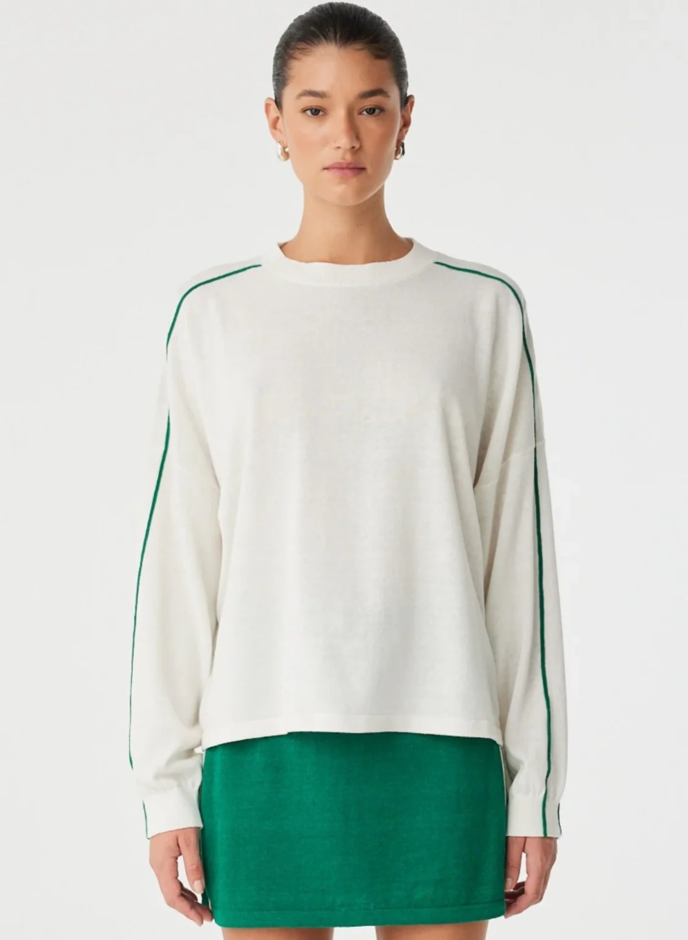 PIPPA LONG SLEEVE - CREAM & PALM GREEN