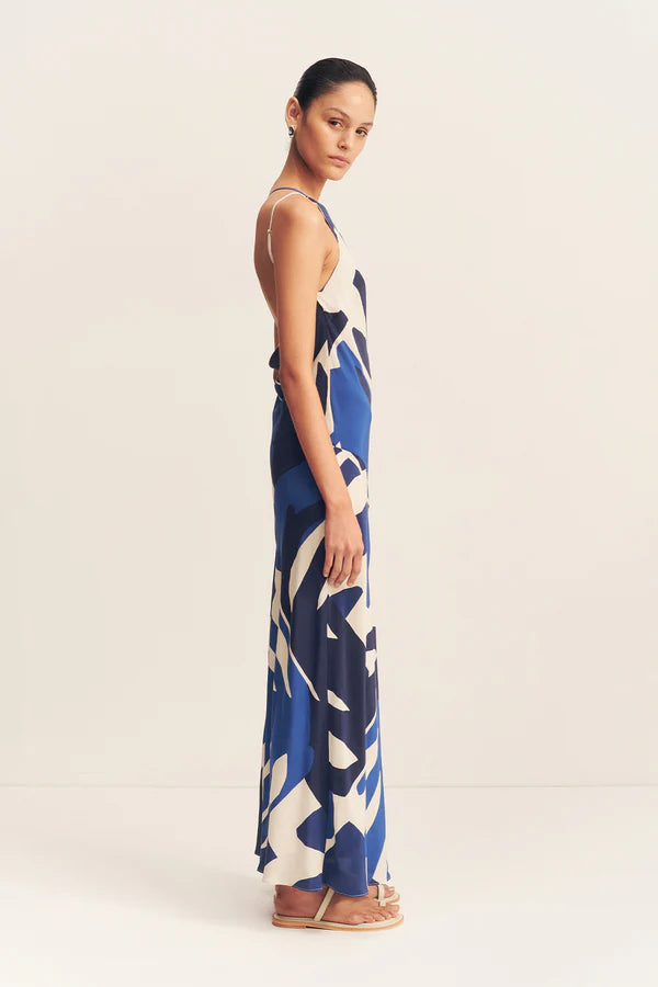 EDWARD SILK ONE SHOULDER MAXI DRESS - NAVY/MULTI