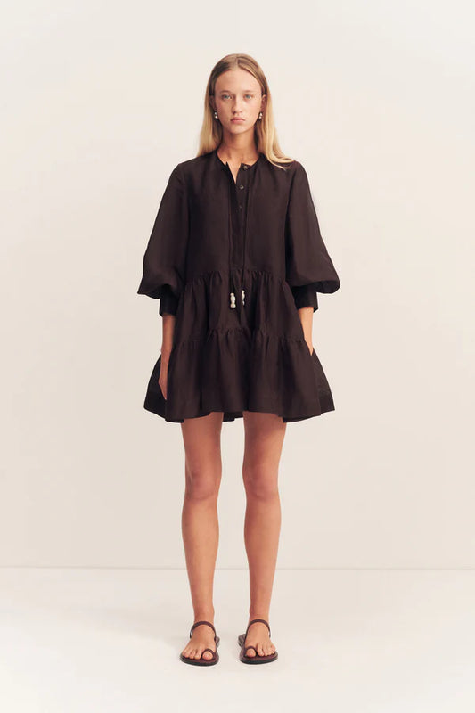 1252287 CELESTE TIERED MINI DRESS - GRANACHE