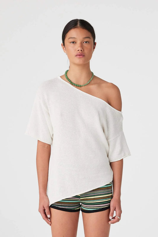 1W0421 ALYIA ASYM KNIT TEE-CREAM