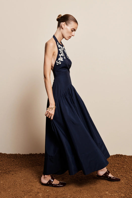 DILLON APPLIQUE HALTER GOWN - INK