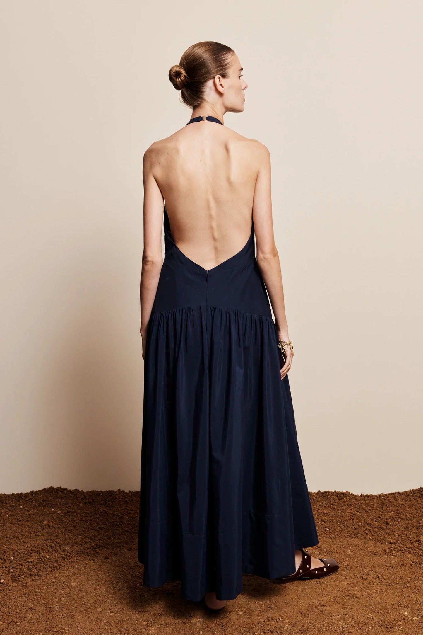 DILLON APPLIQUE HALTER GOWN - INK