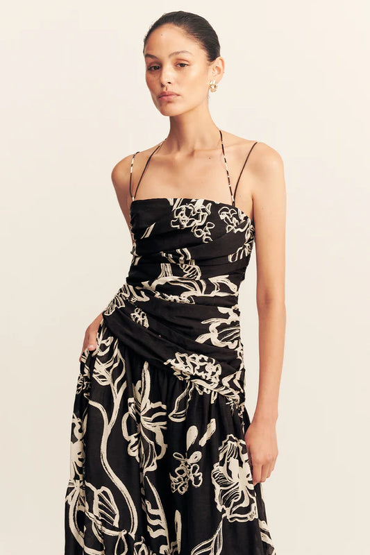 SHADOW BLOOM-DOUBLE STRAP TIERED MAXI DRESS
