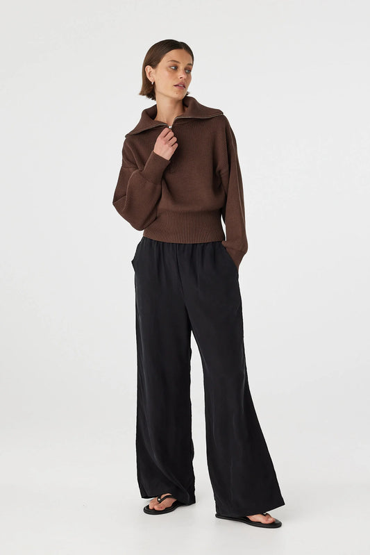 MARELY ZIP SWEATER- ESPRESSO (1X02340)