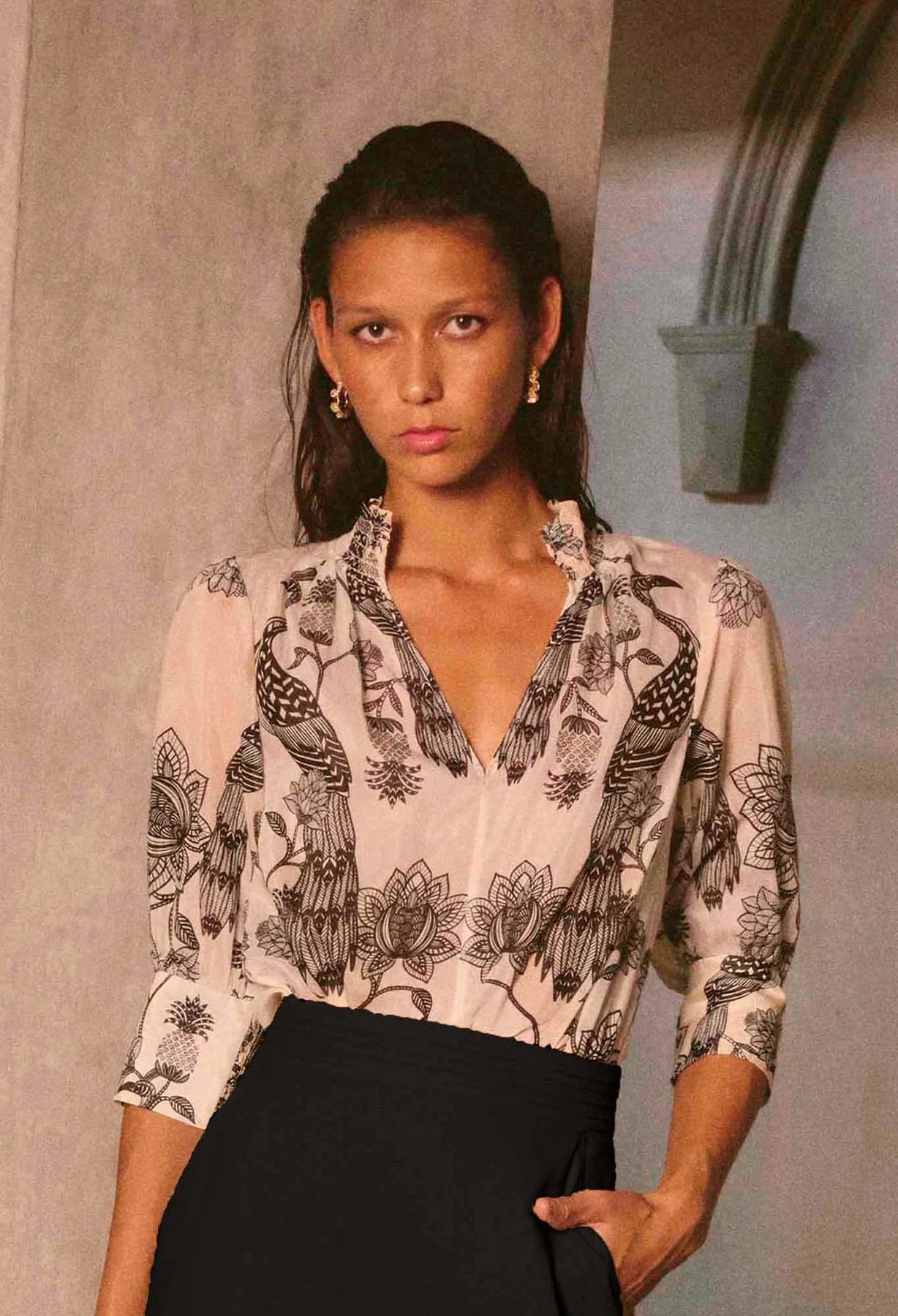 OLEANDER COTTON/ SILK BLOUSE - IMPERIAL STONE