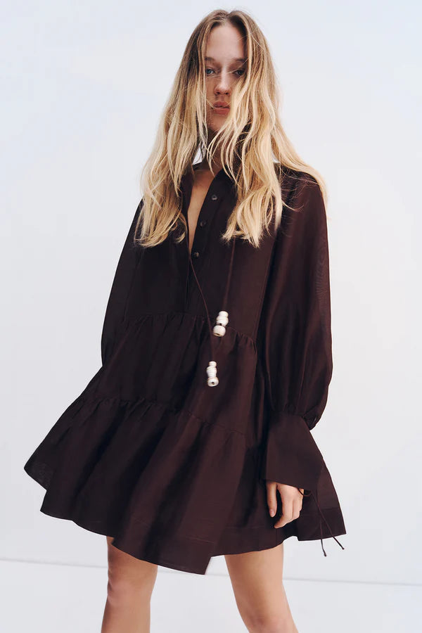 1252287 CELESTE TIERED MINI DRESS - GRANACHE