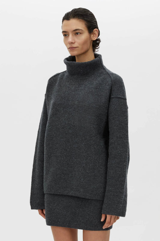 ROHAN KNIT FUNNEL NECK SWEATER - CHARCOAL MELANGE