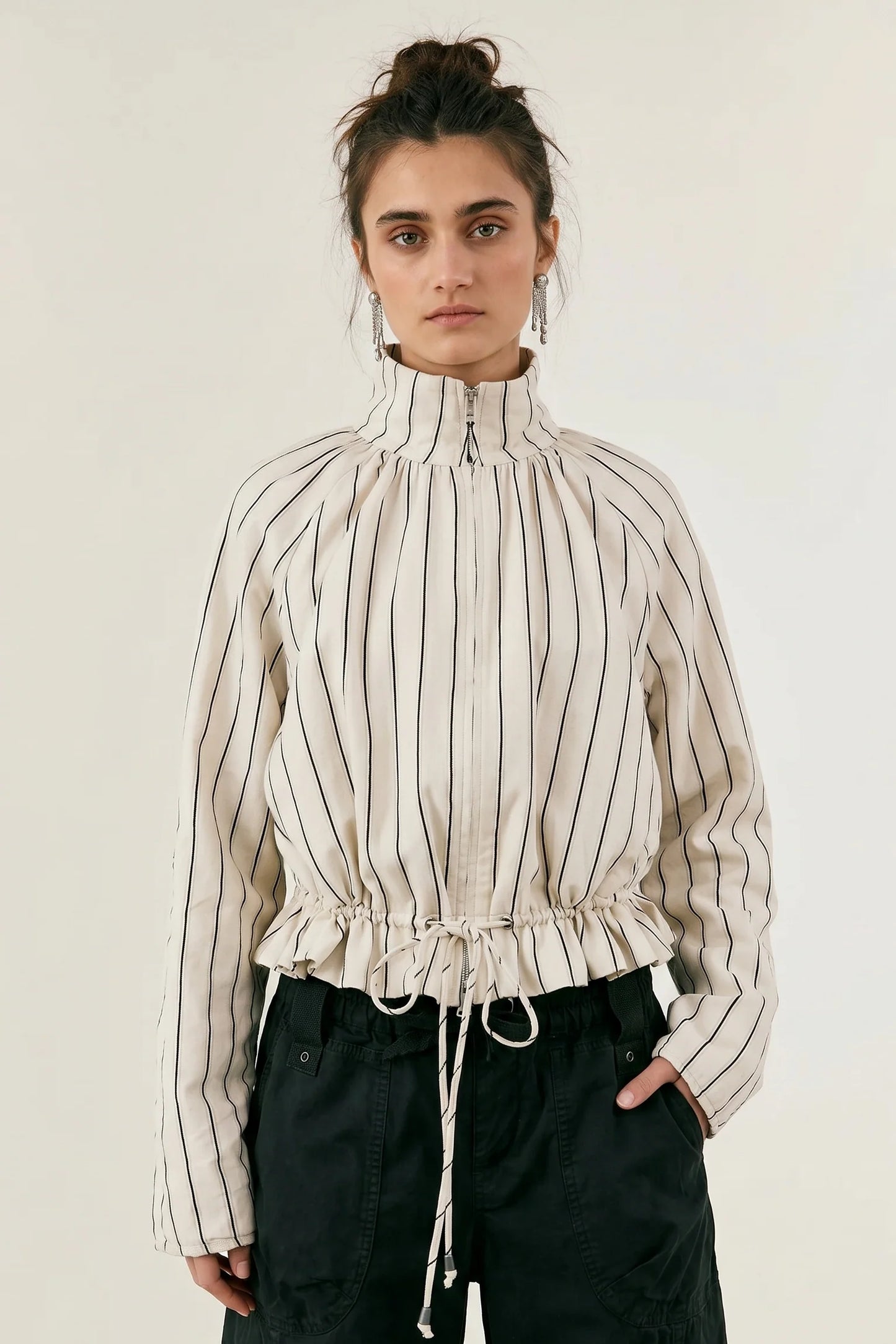 DEVON BALLOON STRIPED JACKET - IVORY