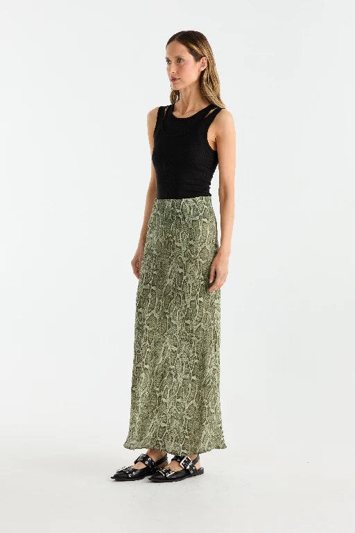 SADIE MAXI SKIRT - GREEN SNAKE PRINT
