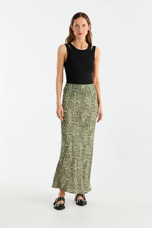 SADIE MAXI SKIRT - GREEN SNAKE PRINT