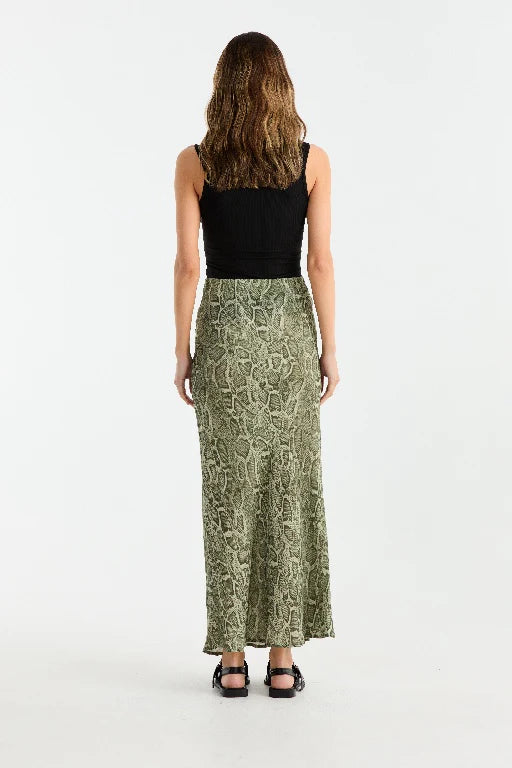 SADIE MAXI SKIRT - GREEN SNAKE PRINT