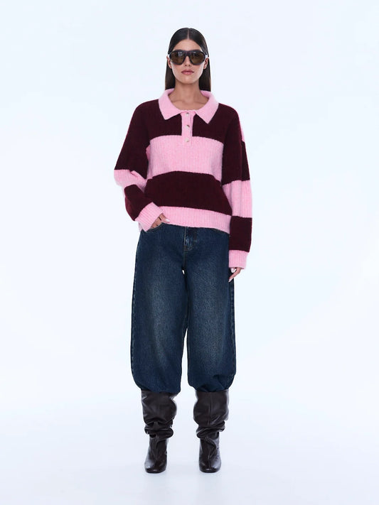 MIKAELA KNIT SWEATER - CHERRY STRIPE