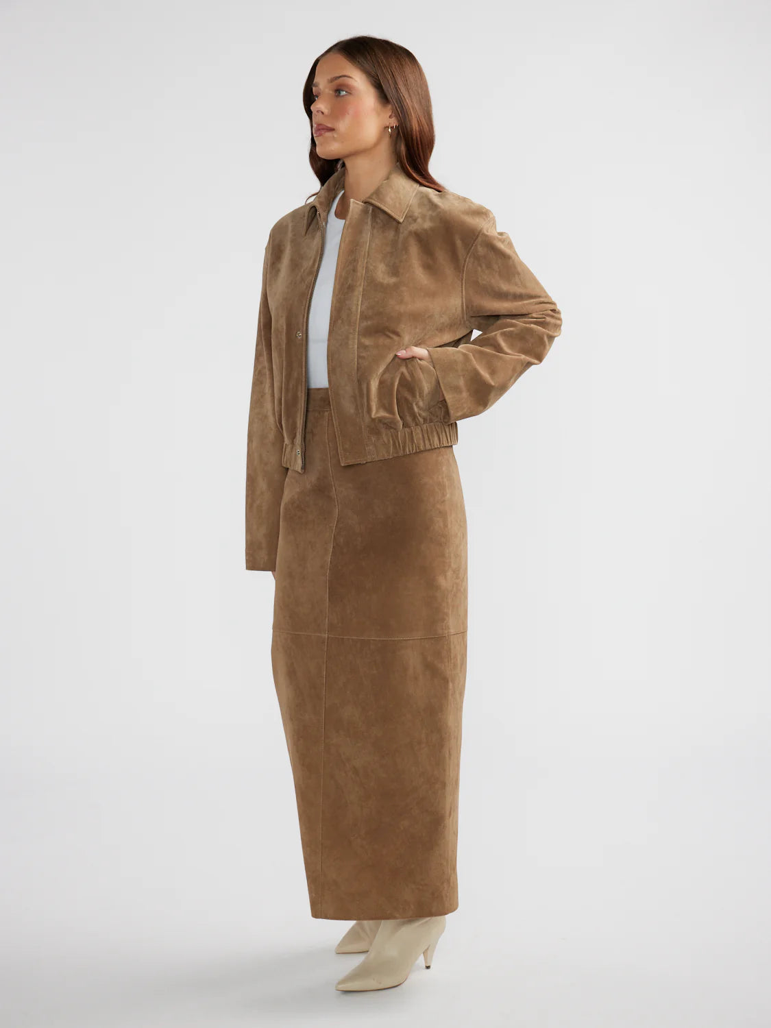 ANA SUEDE BOMBER JACKET -TOFFEE