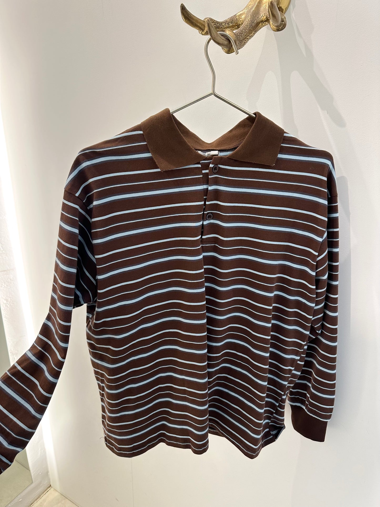 727-1 RUGBY STRIPE TOP-BLUE/BROWN