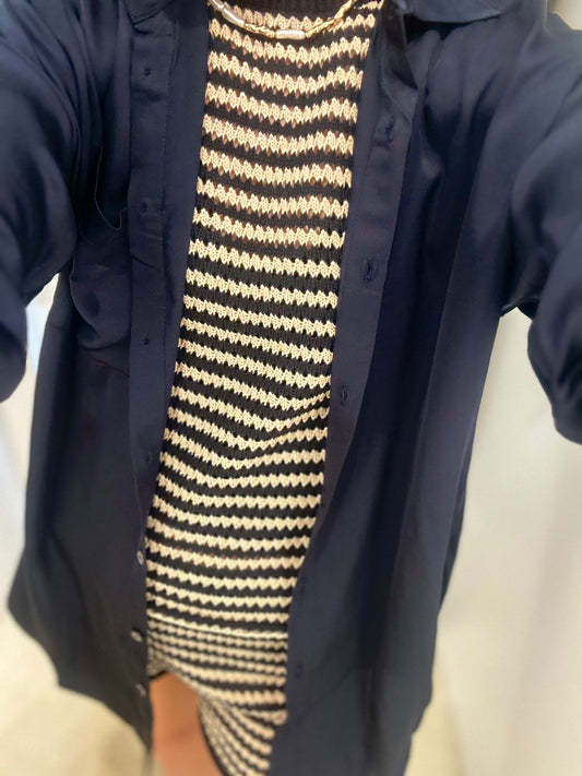 ROSHI SATIN SHIRT- NAVY