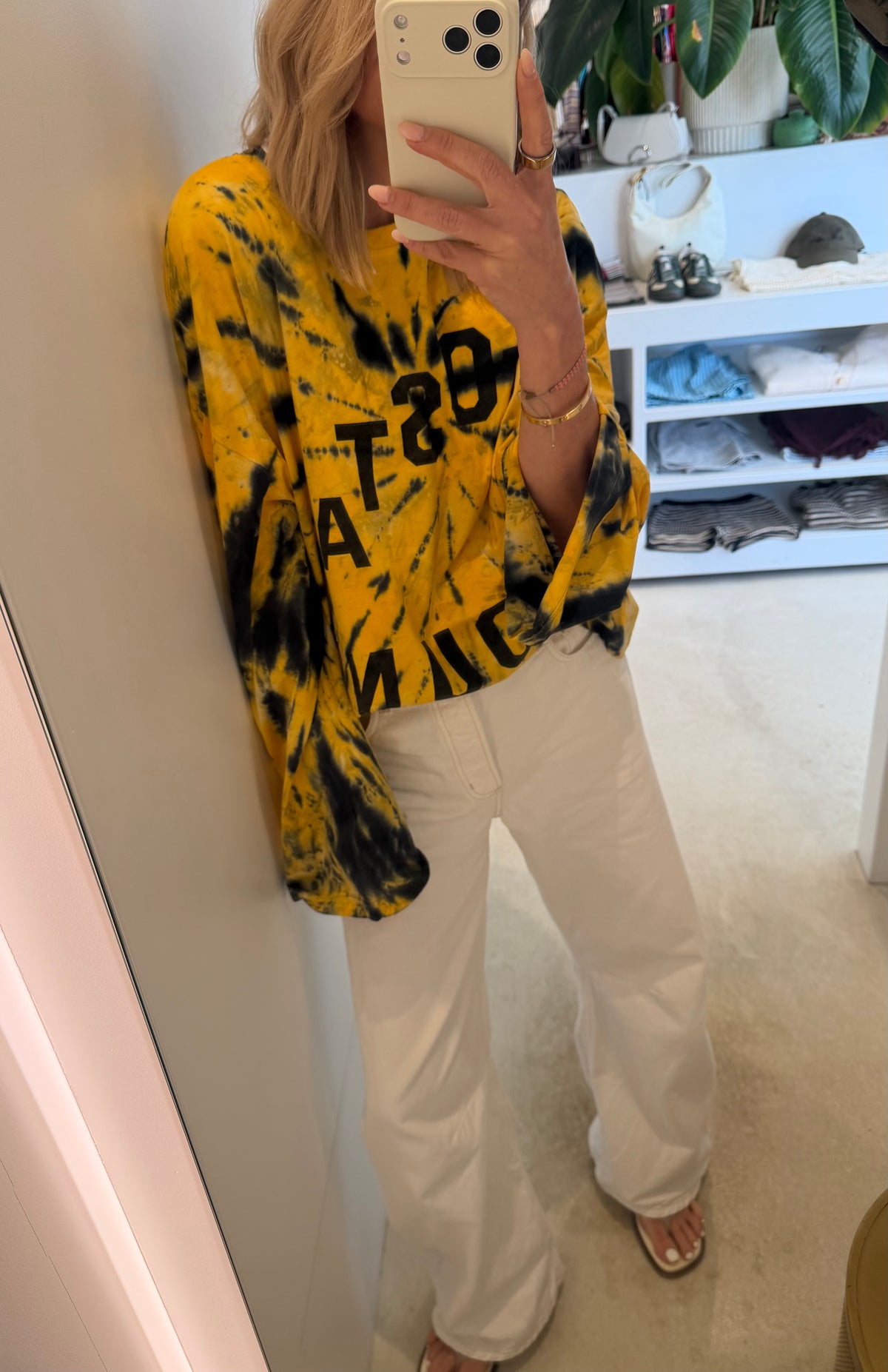 LOST AND FOUND TIE DYE L/S TEE - YELLOW/BLK