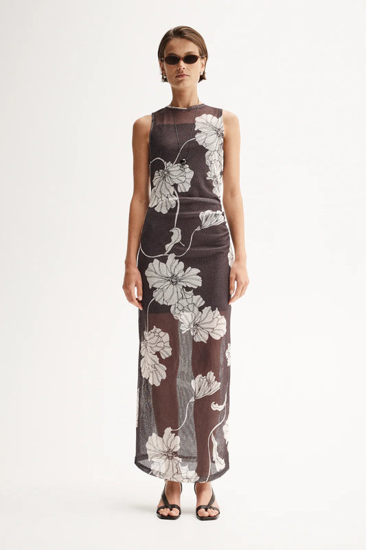 LILIAN MAXI DRESS - CHOCOLATE FLORAL PRINT