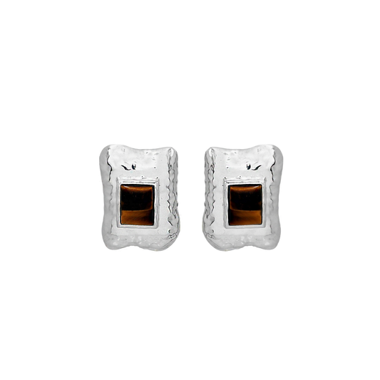 KAURI EARRINGS - SILVER TIGER EYE