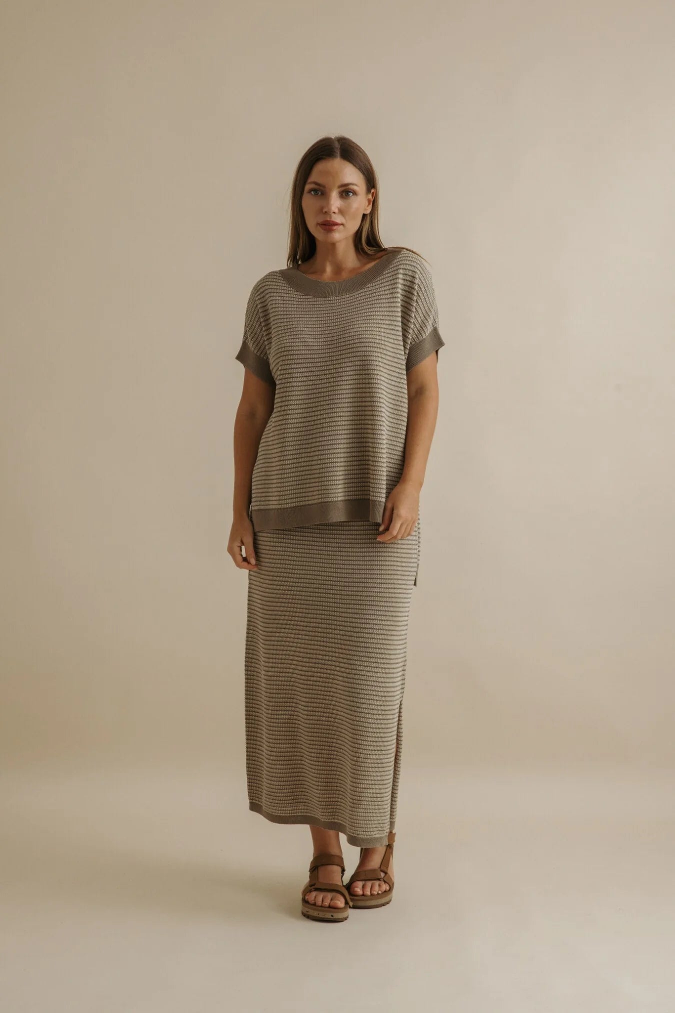 9SKF201 LATTICE SKIRT-KHAKIXGOLD