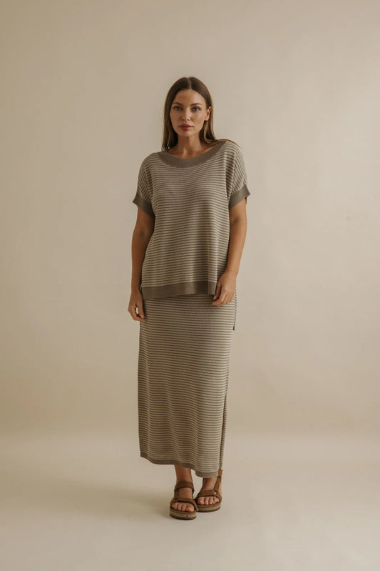 9SKF004 LATTICE SHORTSLEEVE PULLOVER-KHAKI XGOLD