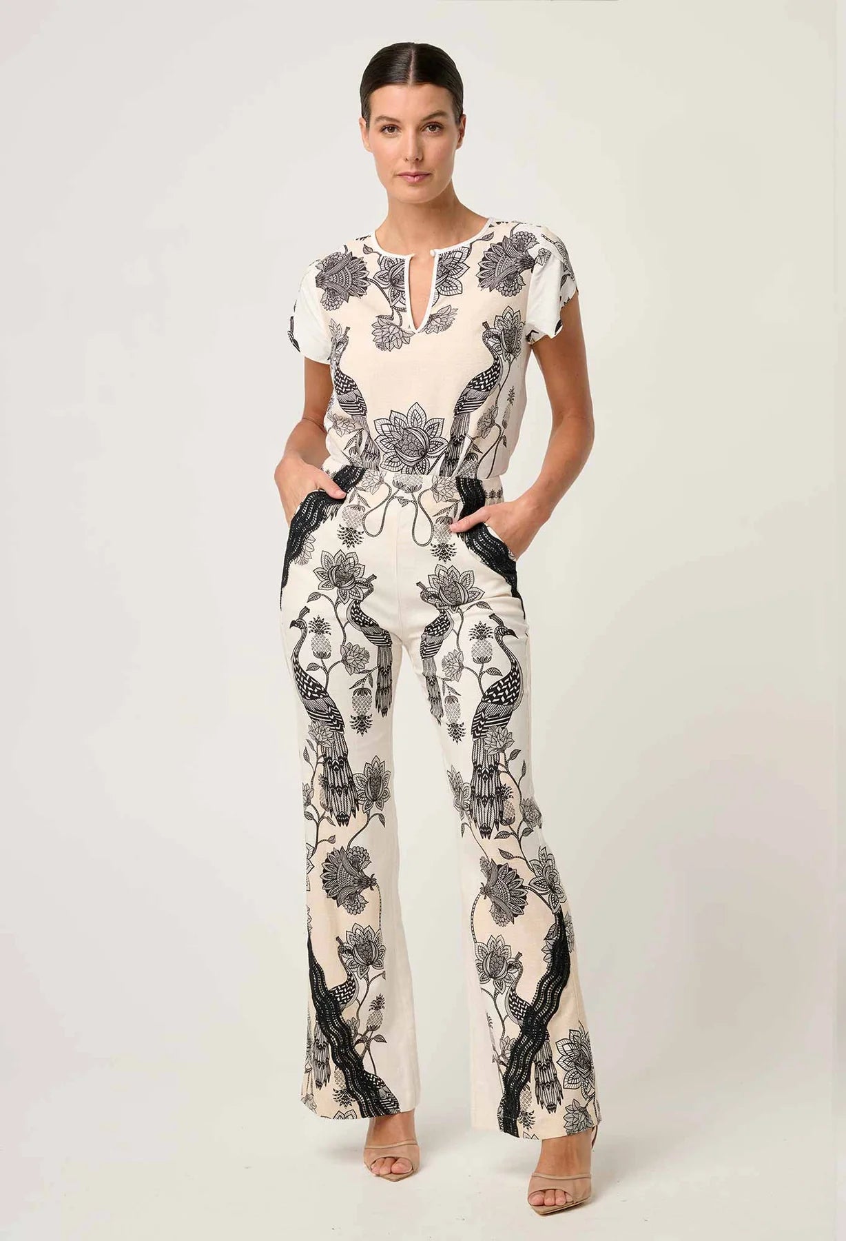 LEANDRO LACE TRIM STRETCH PANT - IMPERIAL STONE