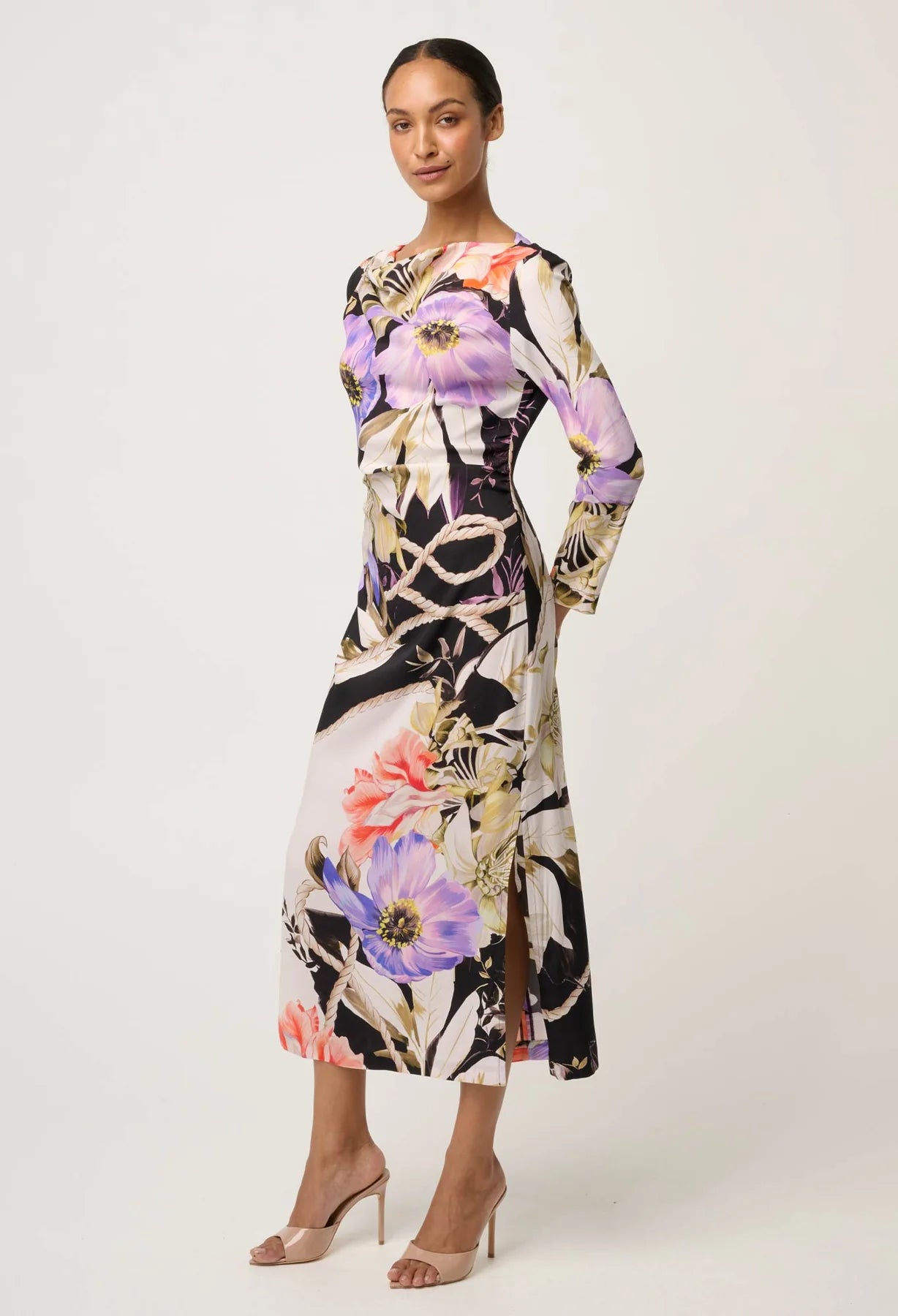 JAYDEN CUPRO VISCOSE STRETCH ASYMMETRICAL NECK DRESS