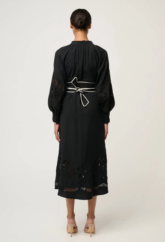 RHEA PLACEMENT EMBROIDERED MAXI DRESS BLACK