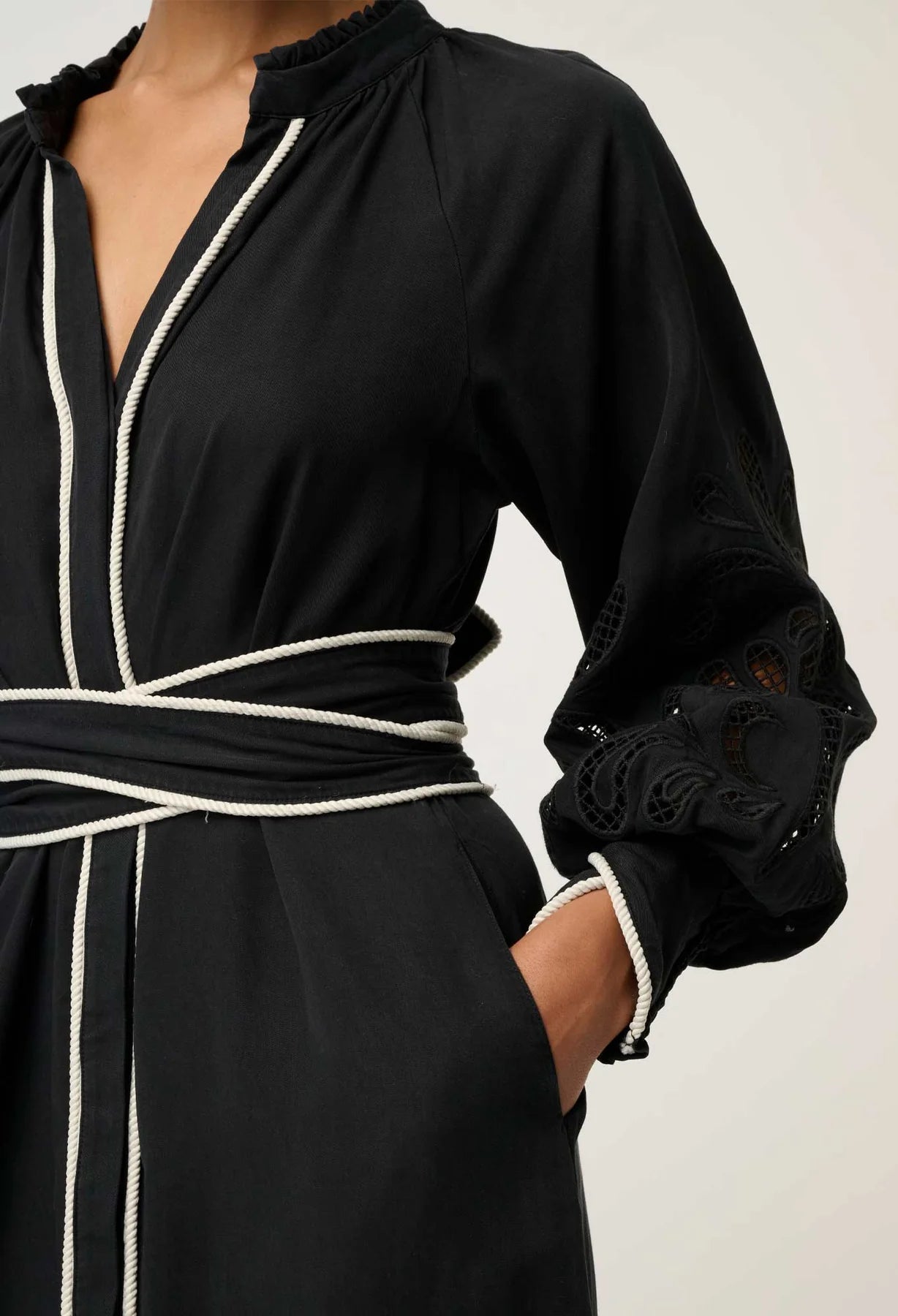 RHEA PLACEMENT EMBROIDERED MAXI DRESS BLACK