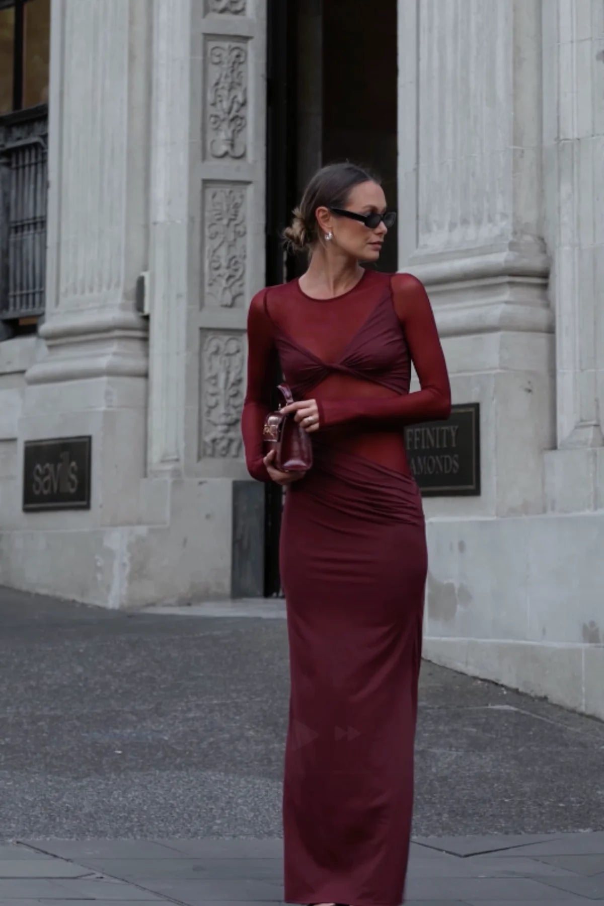 AUGUSTE LS MESH JERSEY MAXI- BORDEAUX