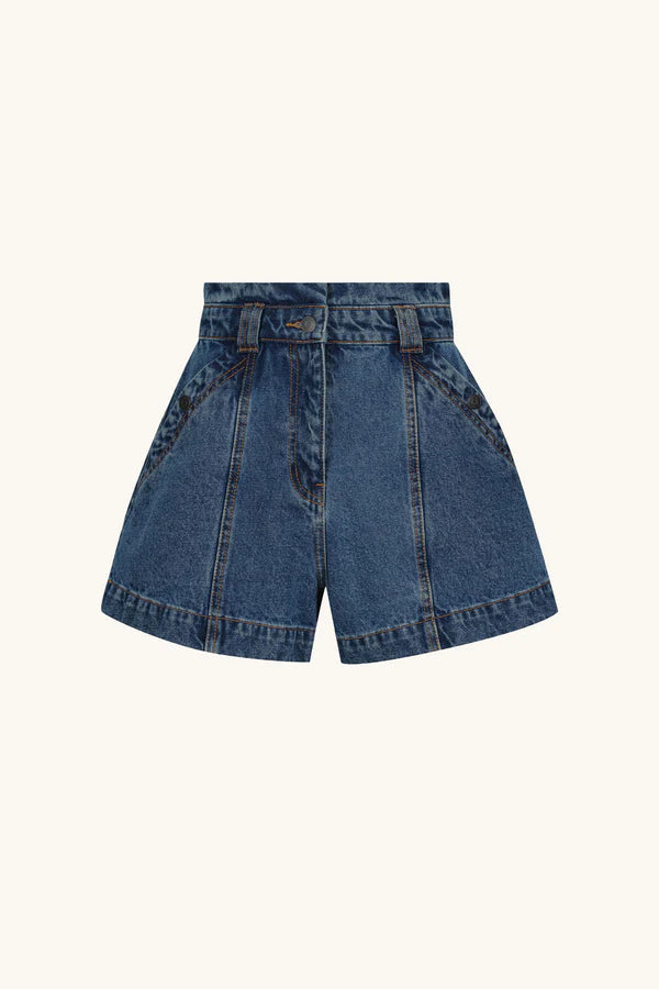 RAQUEL HIGH WAISTED FLARED SHORT - VINTAGE BLUE