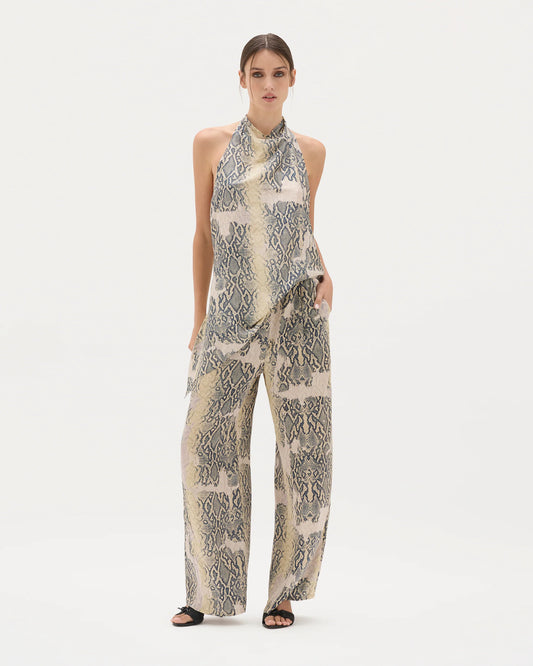 NILE PYTHON DRAPED HALTER-CREAM