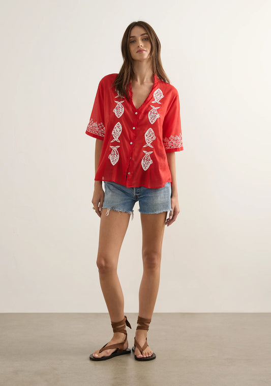 SARDINE EMBROIDED BLOUSE-RED (W-TP-26524)