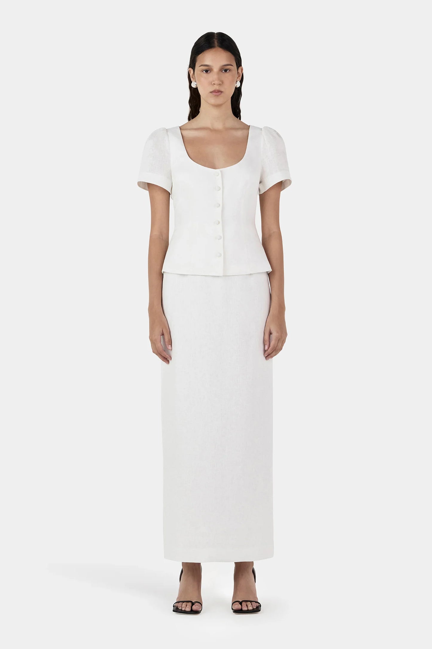 SELLAR LINEN TOP -IVORY