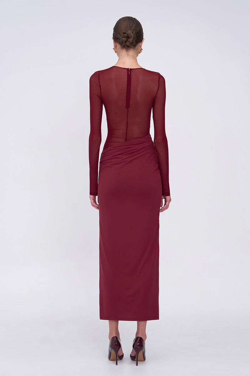 AUGUSTE LS MESH JERSEY MAXI- BORDEAUX