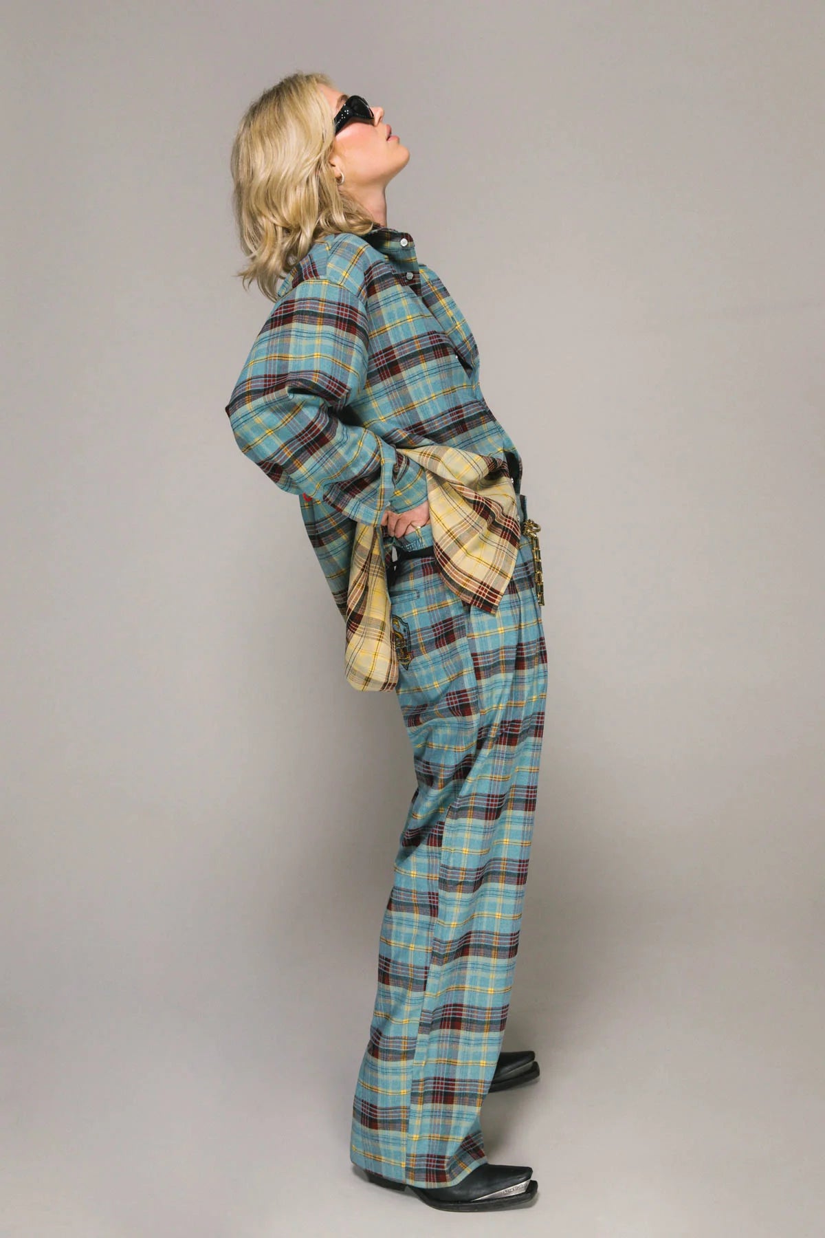 PLAID LS GRAFF SHIRT - BLUE BLEACHED