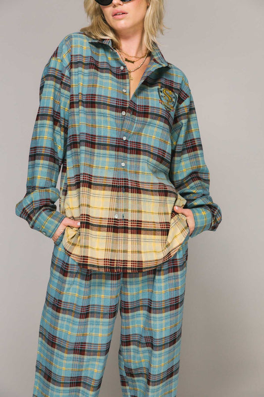 PLAID LS GRAFF SHIRT - BLUE BLEACHED