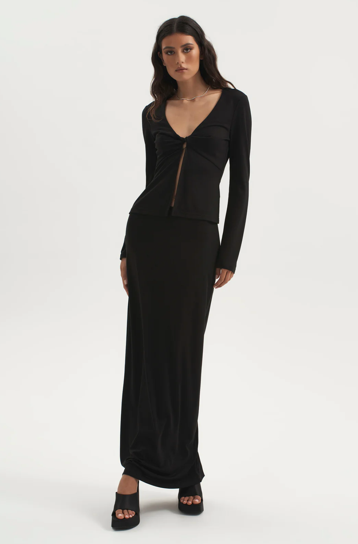 THEO JERSEY TWIST TOP - BLACK