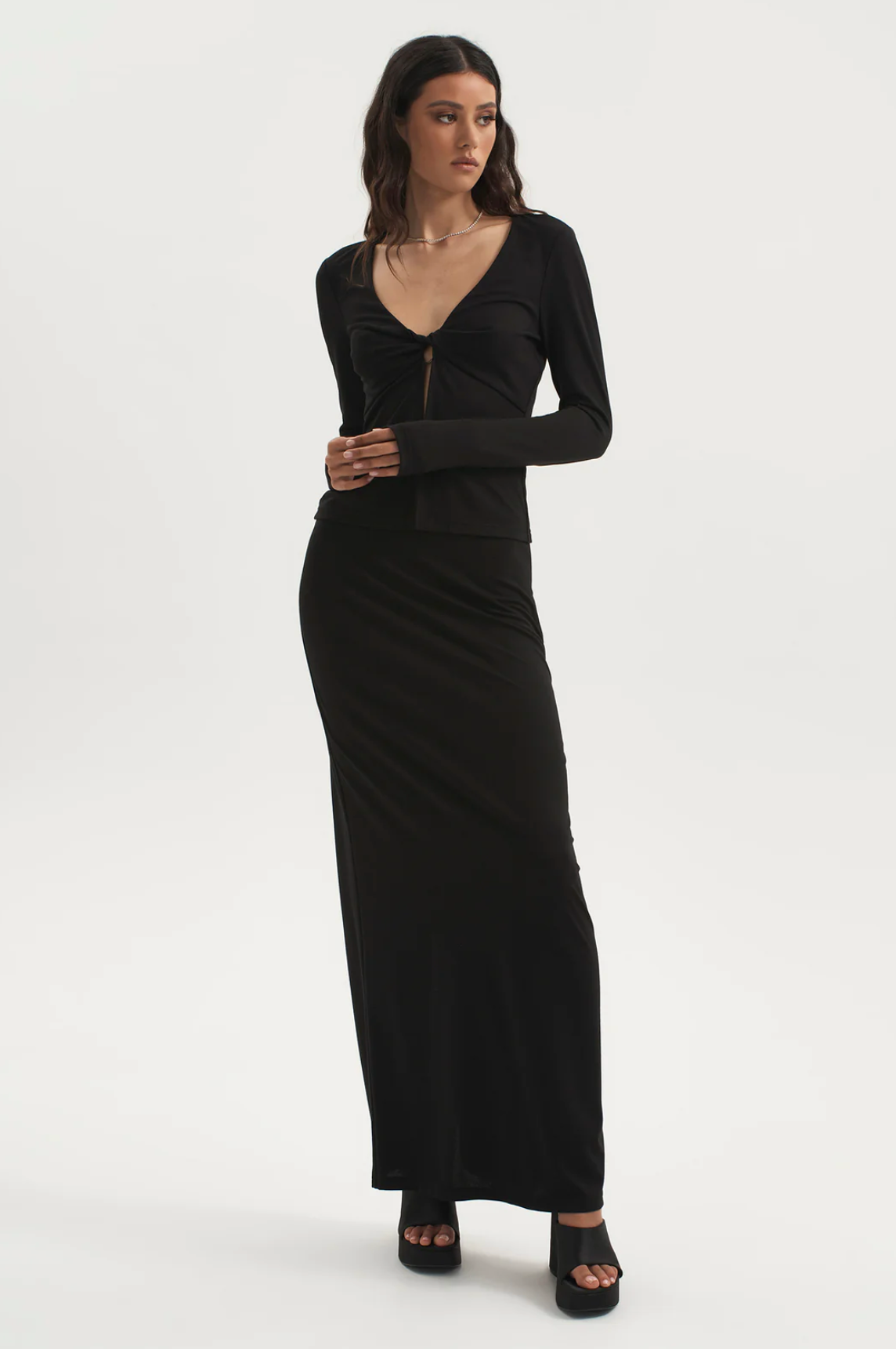 THEO JERSEY TWIST TOP - BLACK