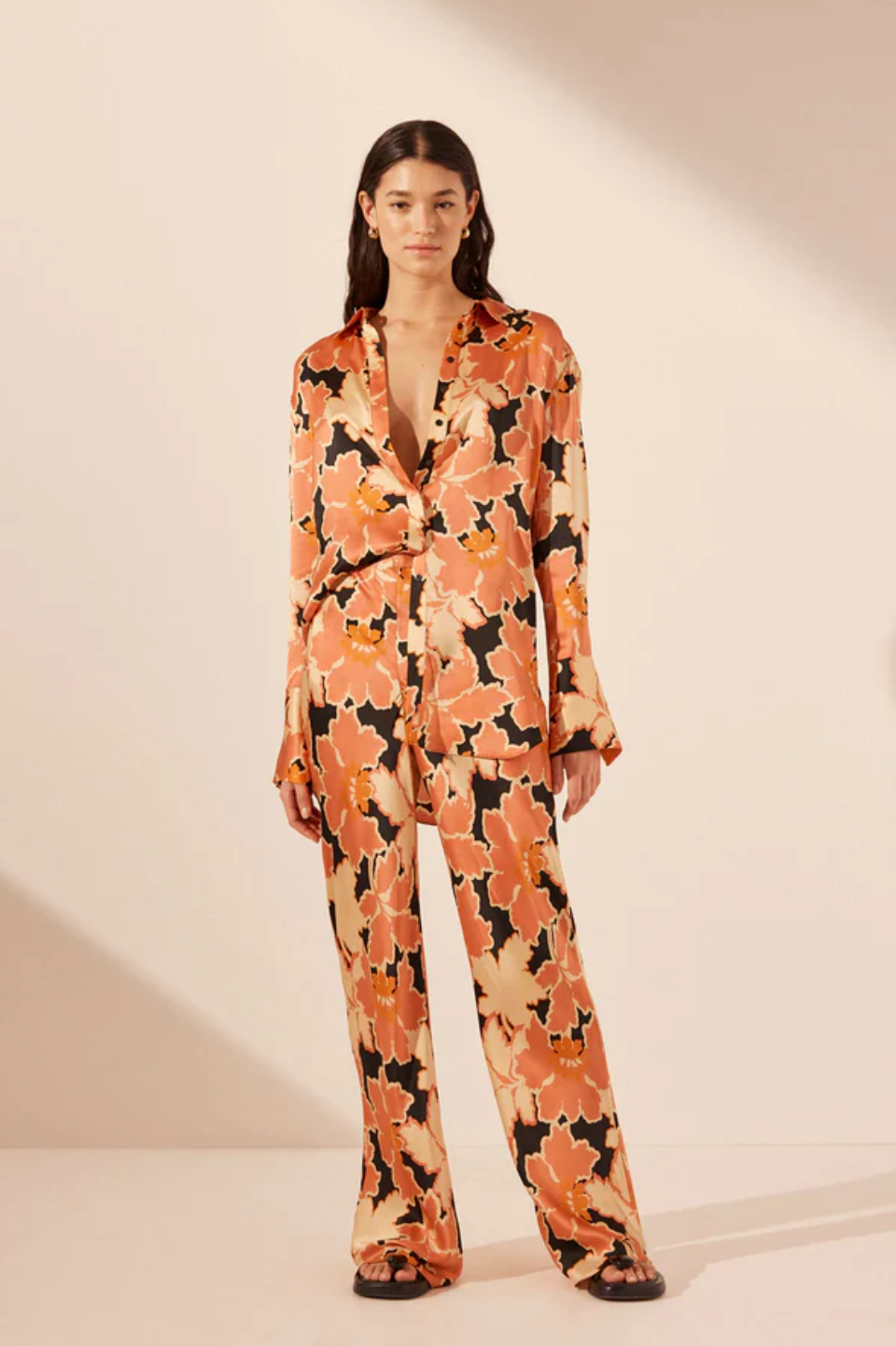 ROSA SILK BIAS CUT PANT - CORAL