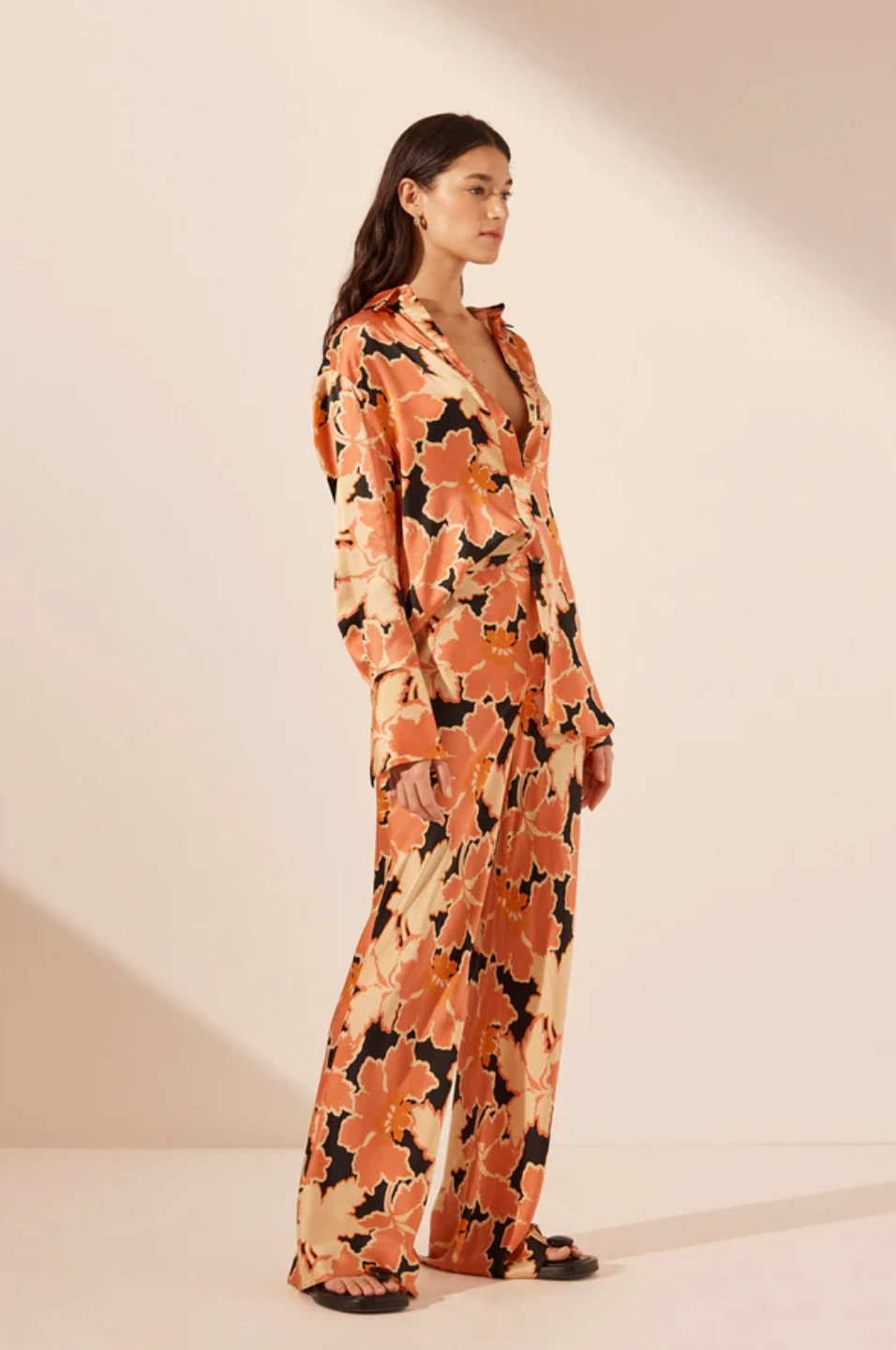 ROSA SILK BIAS CUT PANT - CORAL