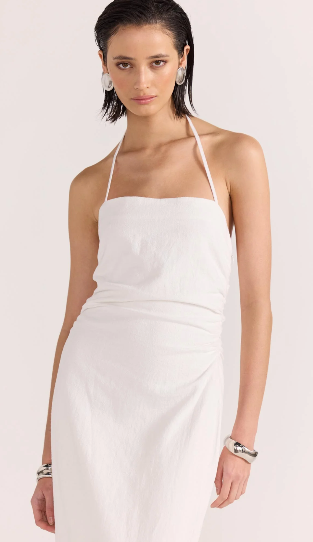 ATHENA HALTER MIDI DRESS - WHITE