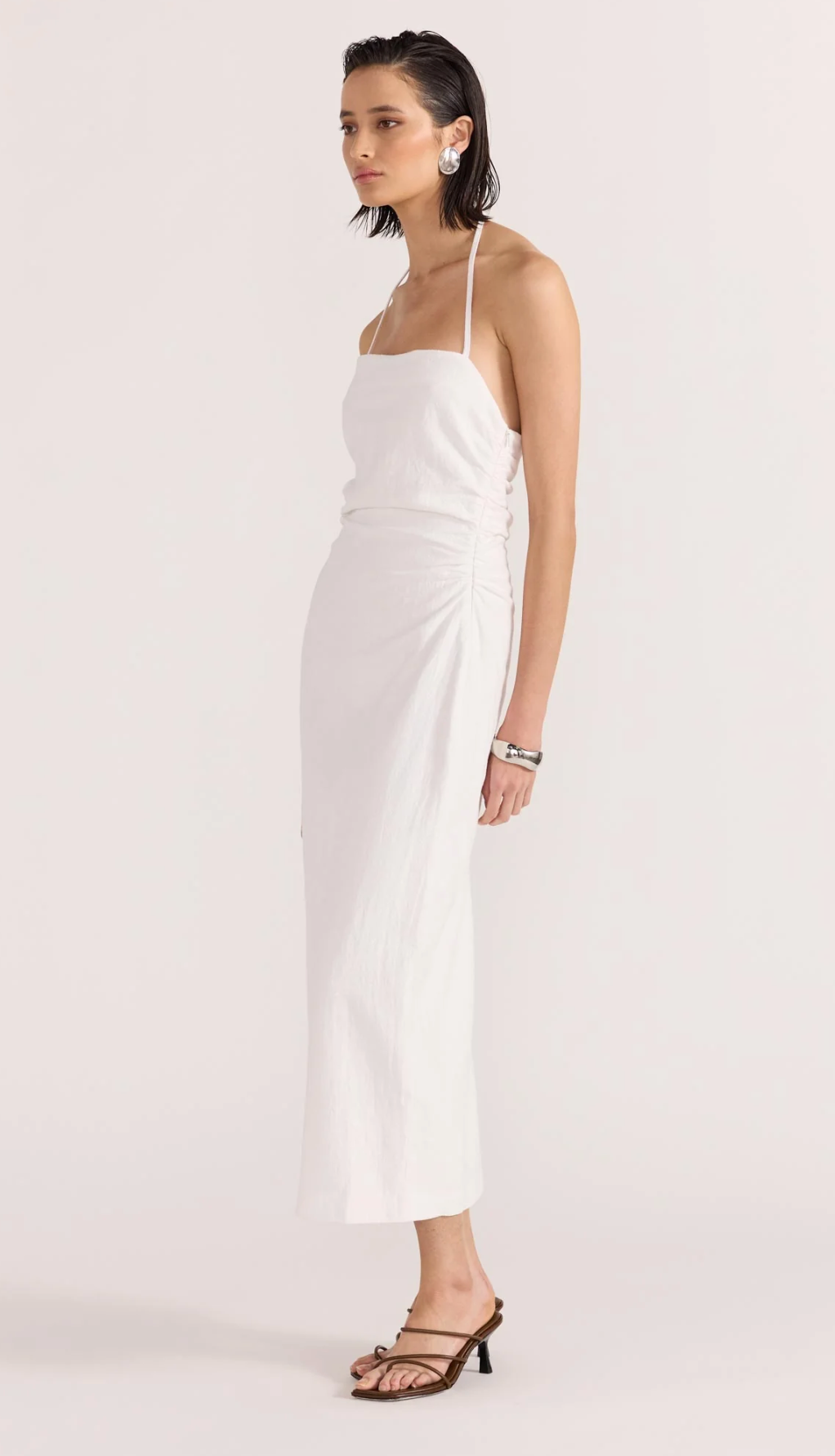 ATHENA HALTER MIDI DRESS - WHITE