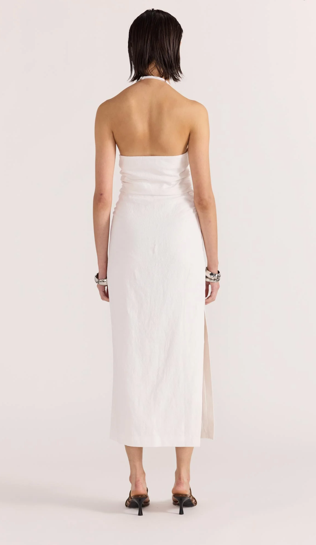 ATHENA HALTER MIDI DRESS - WHITE